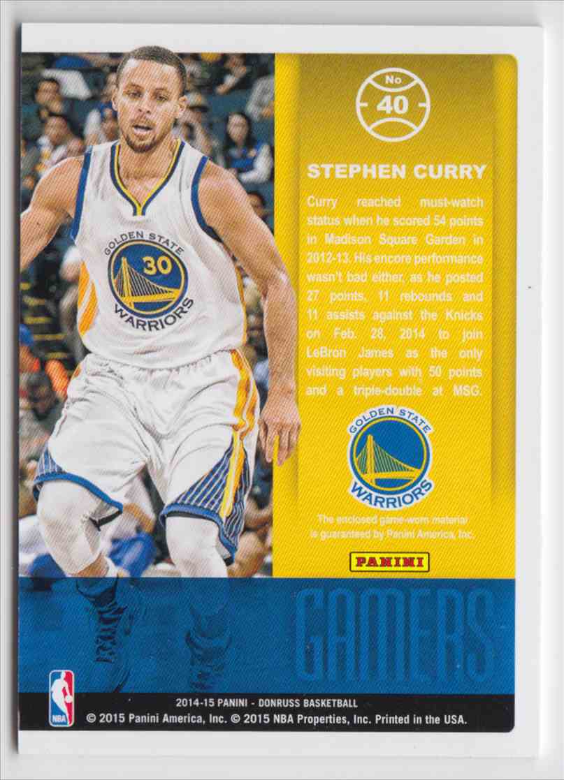 2014-15 Panini Donruss Gamers Stephen Curry #40 on Kronozio