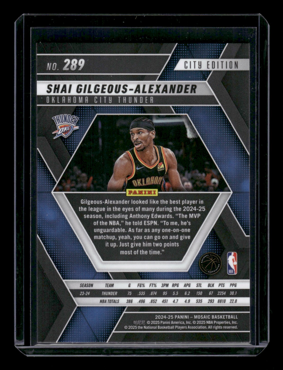 2024-25 Panini Mosaic Shai Gilgeous-Alexander #289 card back image