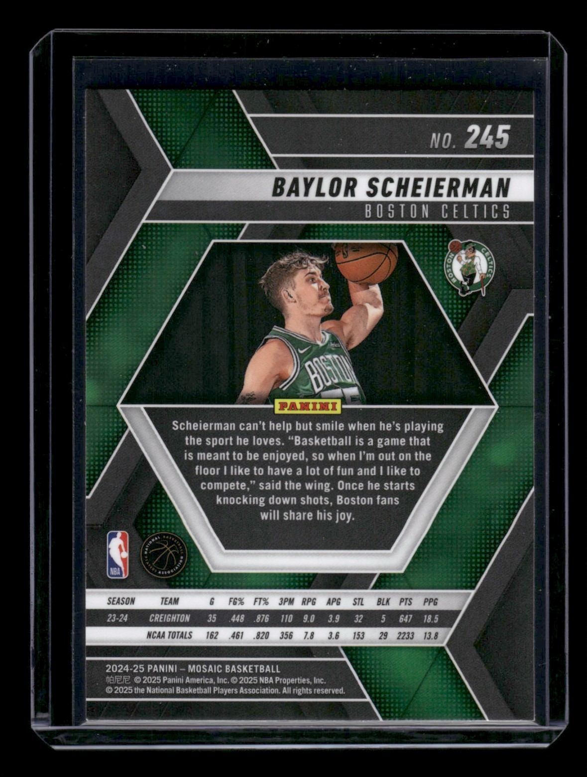 2024-25 Panini Mosaic Baylor Scheierman #245 card back image