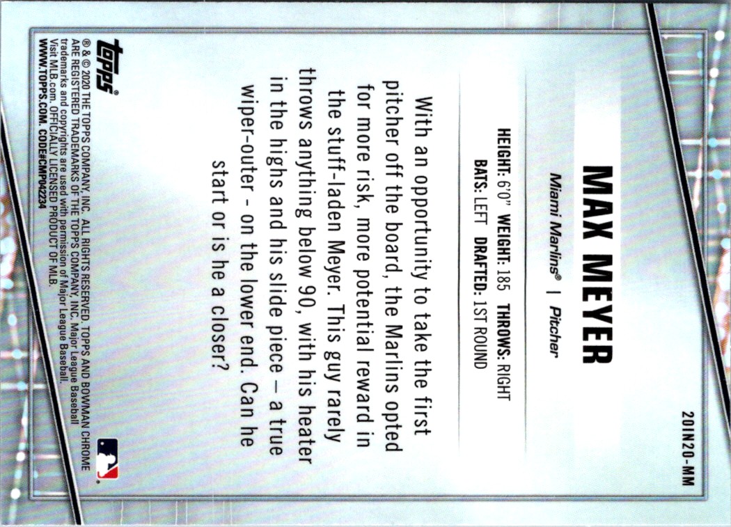 2020 Bowman Max Meyer #6 card back image