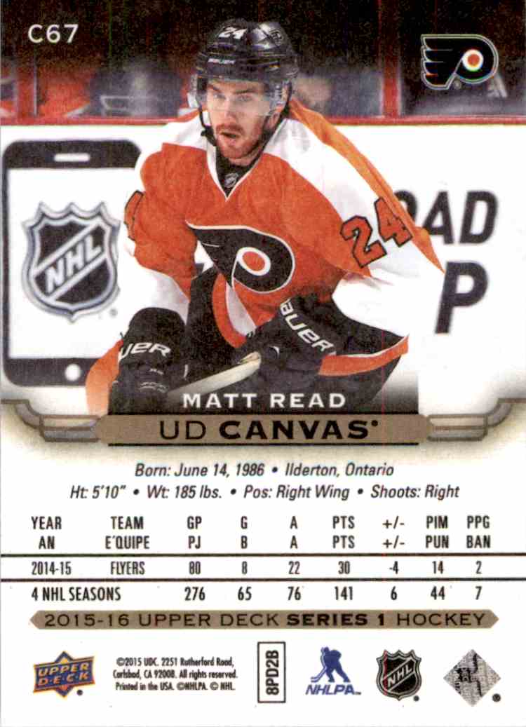 2015-16 Upper Deck Canvas Matt Read #C67 card back image