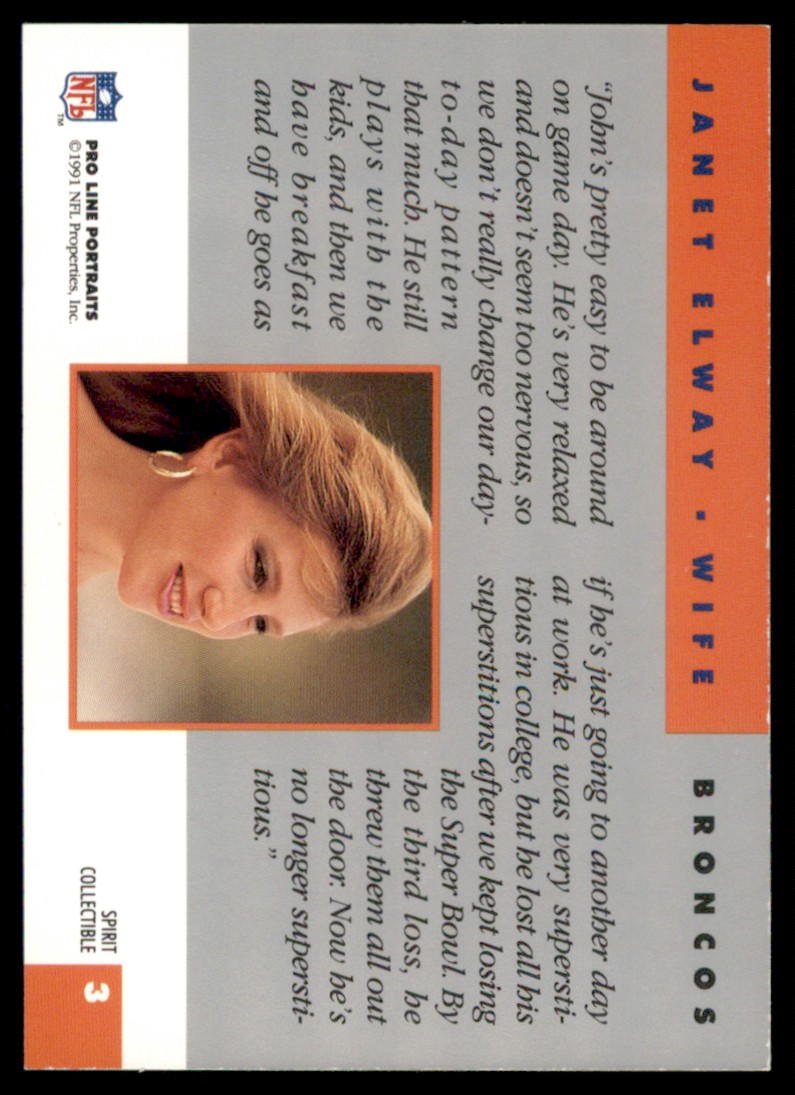 1991 Pro Line Portraits Wives Janet Elway #SC3 card back image