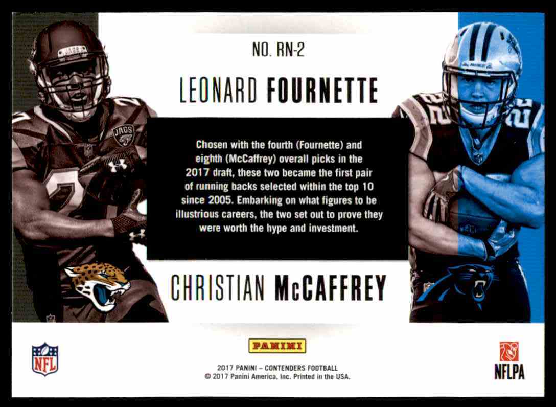 2017 Panini Contenders Round Numbers Leonard Fournette Christian Mccaffrey #RN-2 card back image
