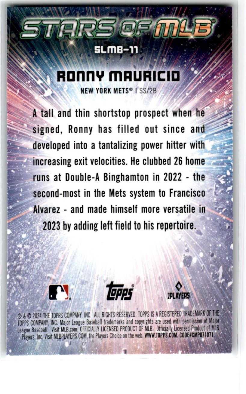 2024 Topps Stars of MLB Ronny Mauricio #SLMB-11 card back image