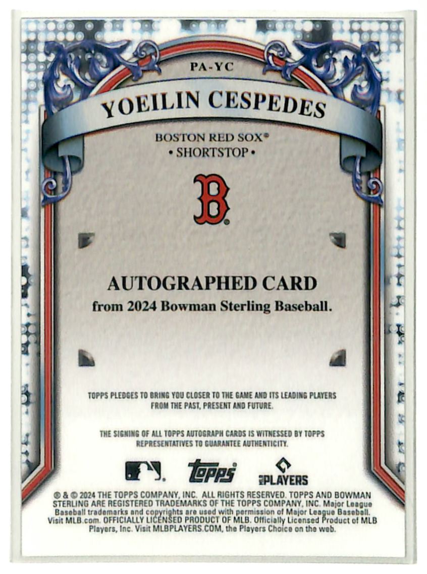 2024 Bowman Sterling Prospect Autographs Yoeilin Cespedes #PA-YC card back image