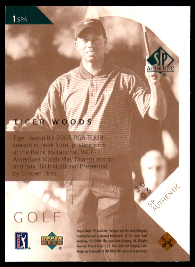 2003 Upper Deck SP Authentic Tiger Woods #1 card back image