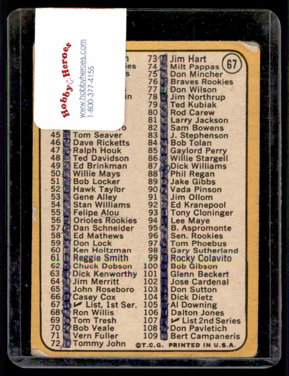 1968 Topps Jim Kaat #67 card back image