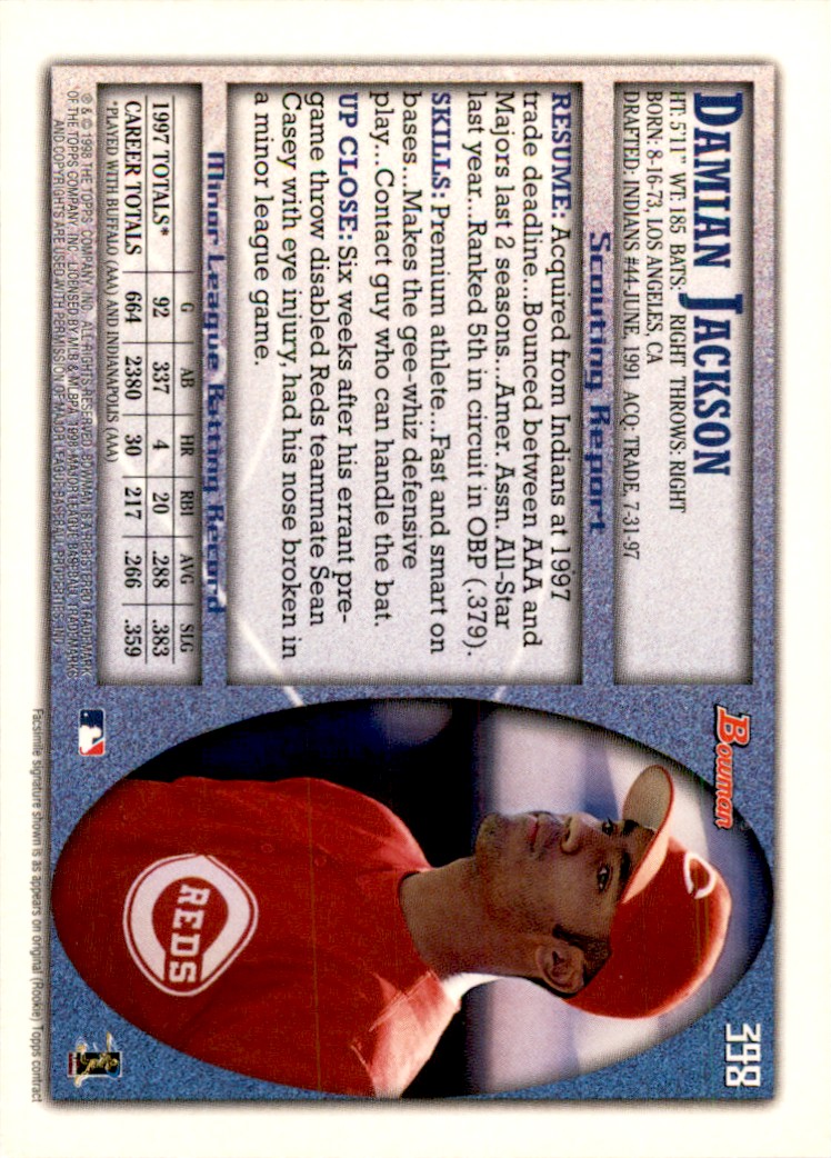 1998 Bowman Damian Jackson . Cincinnati Reds #398 | eBay
