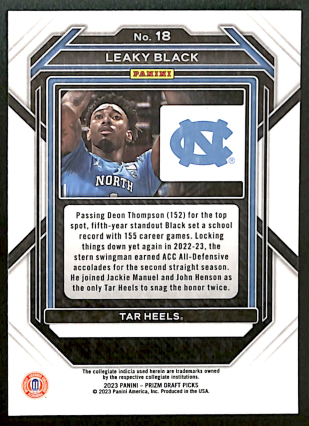 2023-24 Panini Prizm Draft Picks Leaky Black #18 card back image