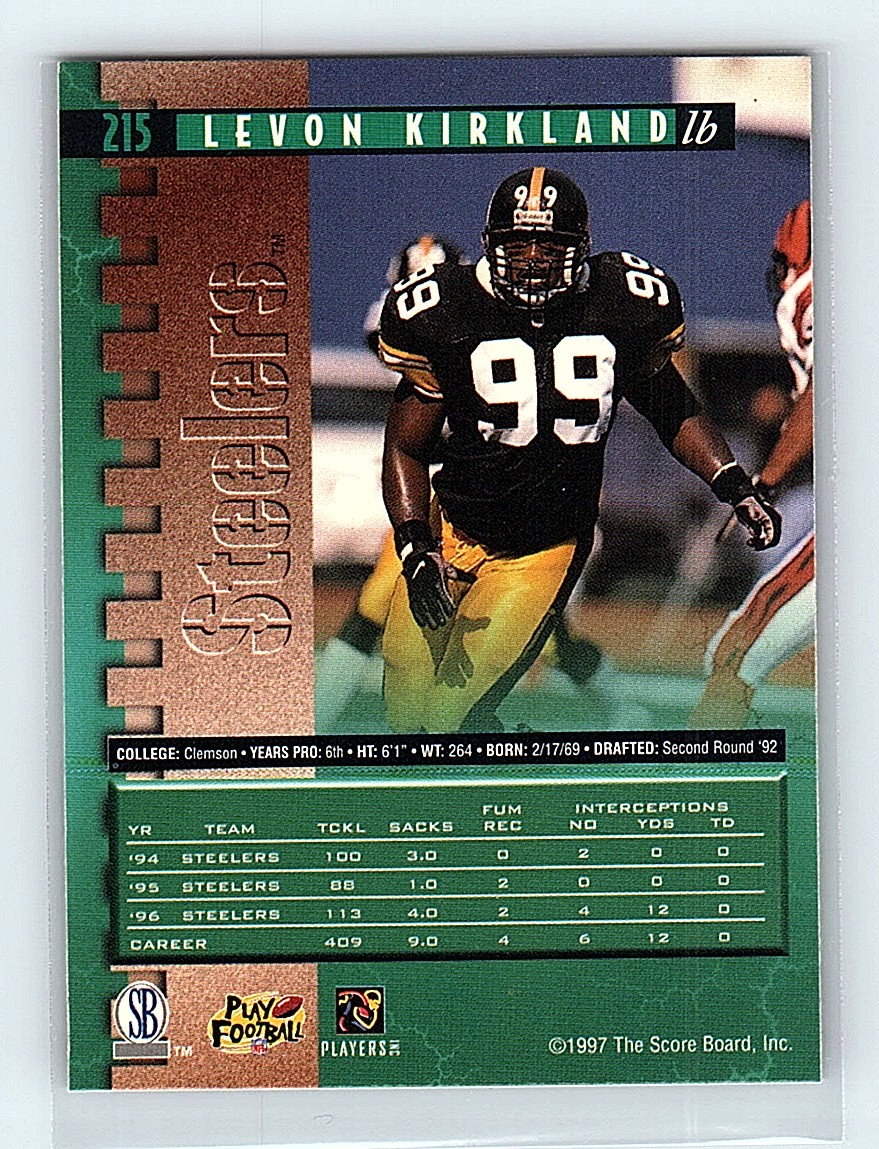 1997 Pro Line Levon Kirkland Pittsburgh Steelers #215 | eBay