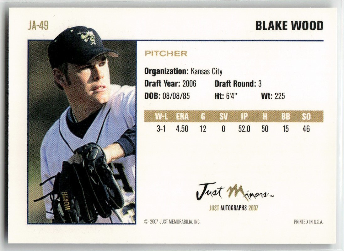 2007 Just Minors Blake Wood #JA-49 card back image