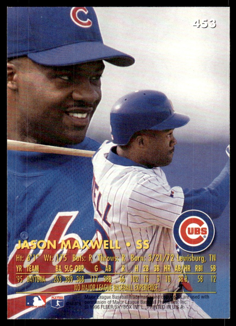 1996 Ultra Baseball Jason Maxwell Rookie Auto Chicago Cubs