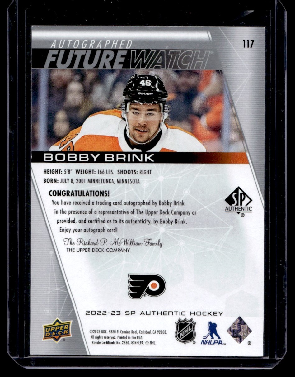 2022-23 SP Authentic Future Watch Autographed Bobby Brink #117 card back image