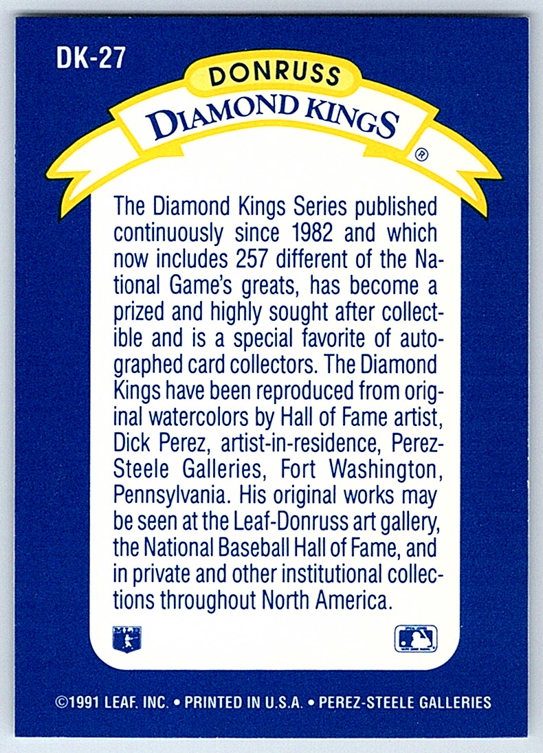 1992 Donruss Diamond Kings Checklist 1-26 (Dick Perez) #DK-27 card back image