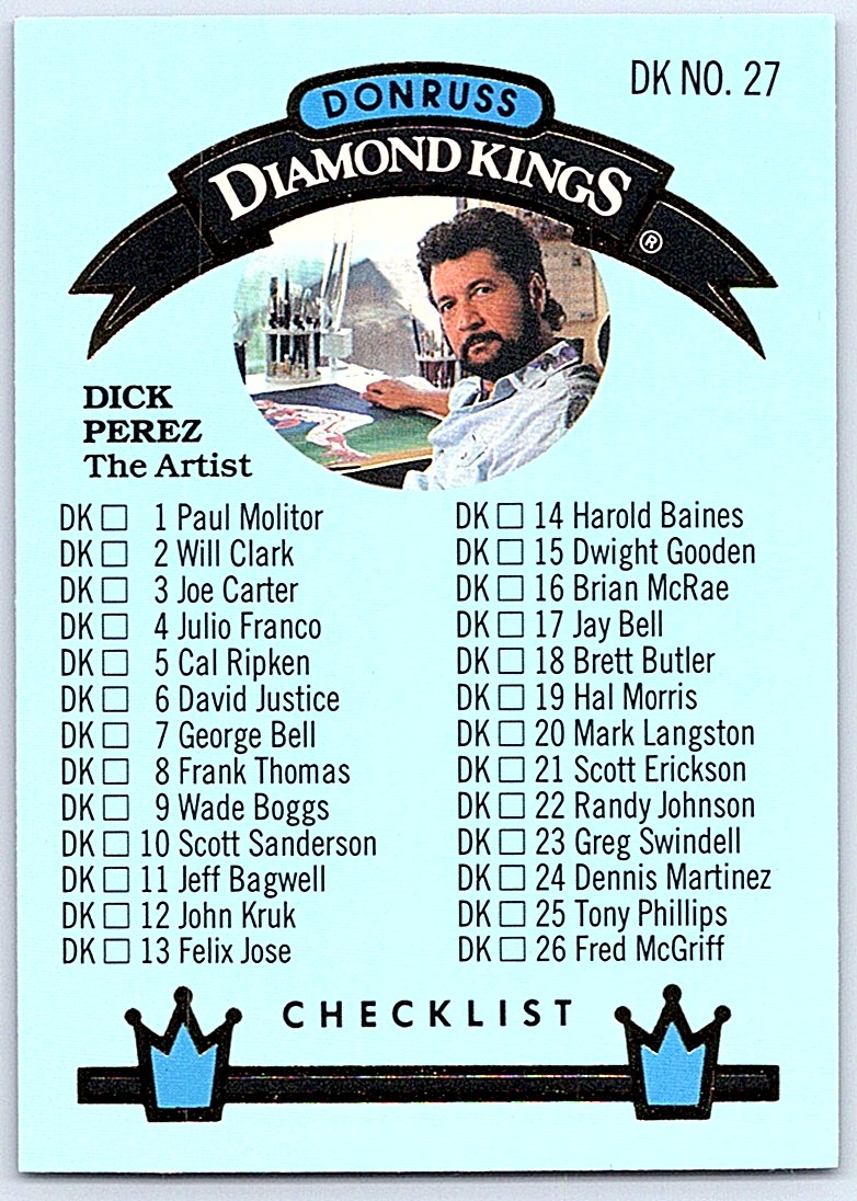 1992 Donruss Diamond Kings Checklist 1-26 (Dick Perez) #DK-27 card front image