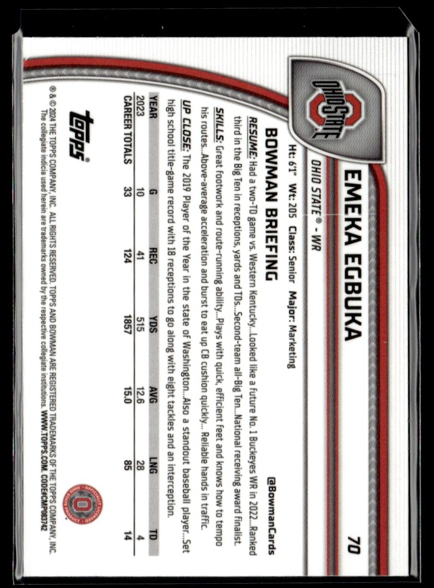 ukm 36532  2024 Bowman Chrome University X-Fractor Emeka Egbuka Ohio