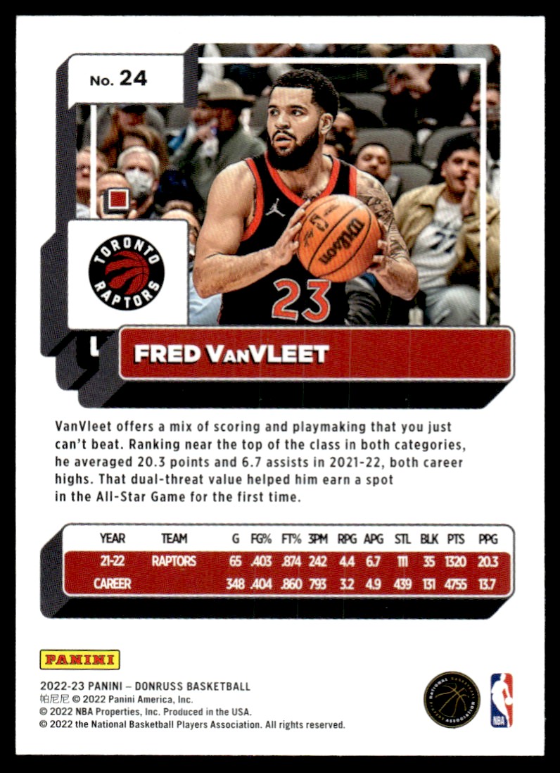 Fred Vanvleet First Row Sports Raptors 2022-23 Donruss Basketball