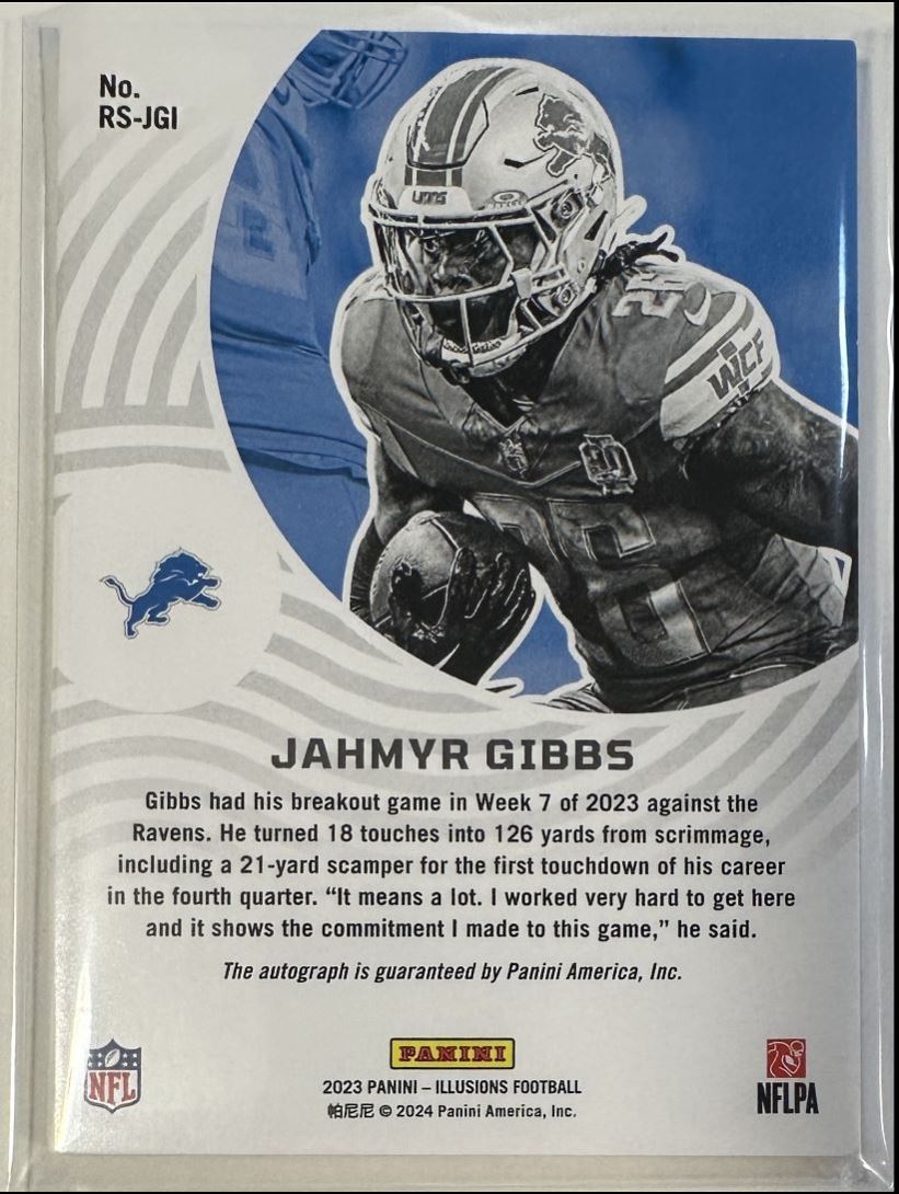 2023 Panini Rookie Jahmyr Gibbs #RS-JGI card back image