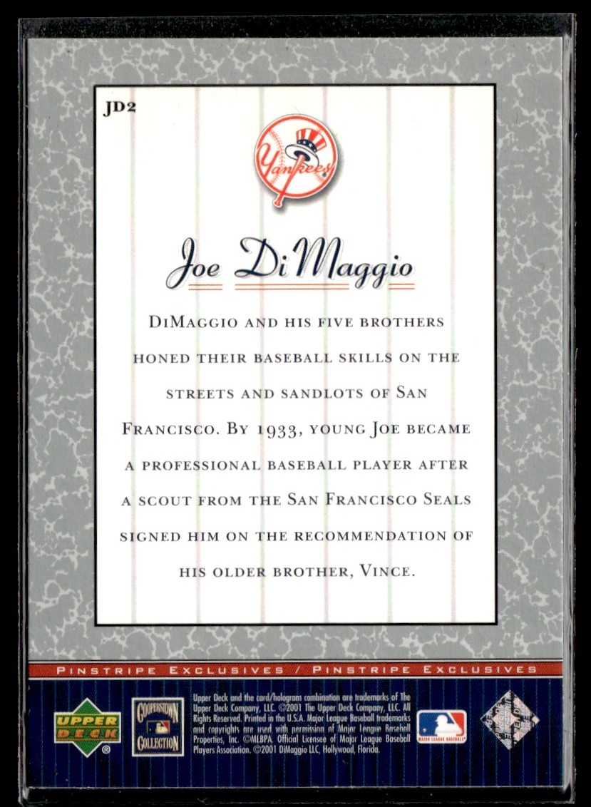 2001 Upper Deck Decade 1970's Pinstripe Exclusives DiMaggio Joe DiMaggio #JD2 card back image