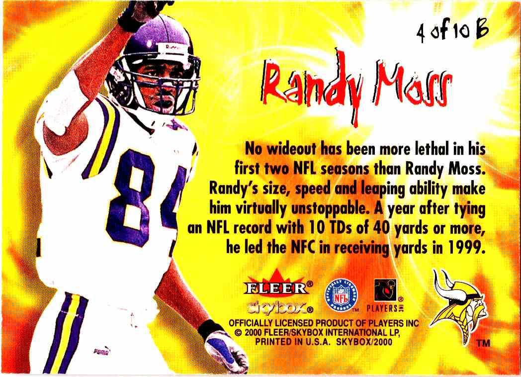 2000 Skybox The Bomb Randy Moss #4 card back image