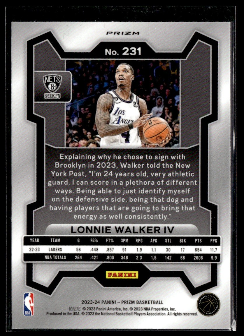 2023-24 Panini Prizm Pink Ice Lonnie Walker IV #231 card back image
