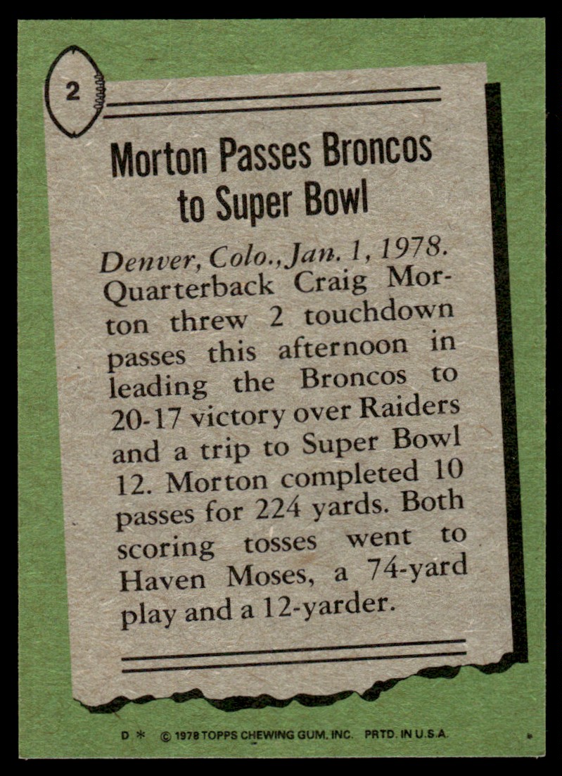 1978 Topps Craig Morton #2 card back image