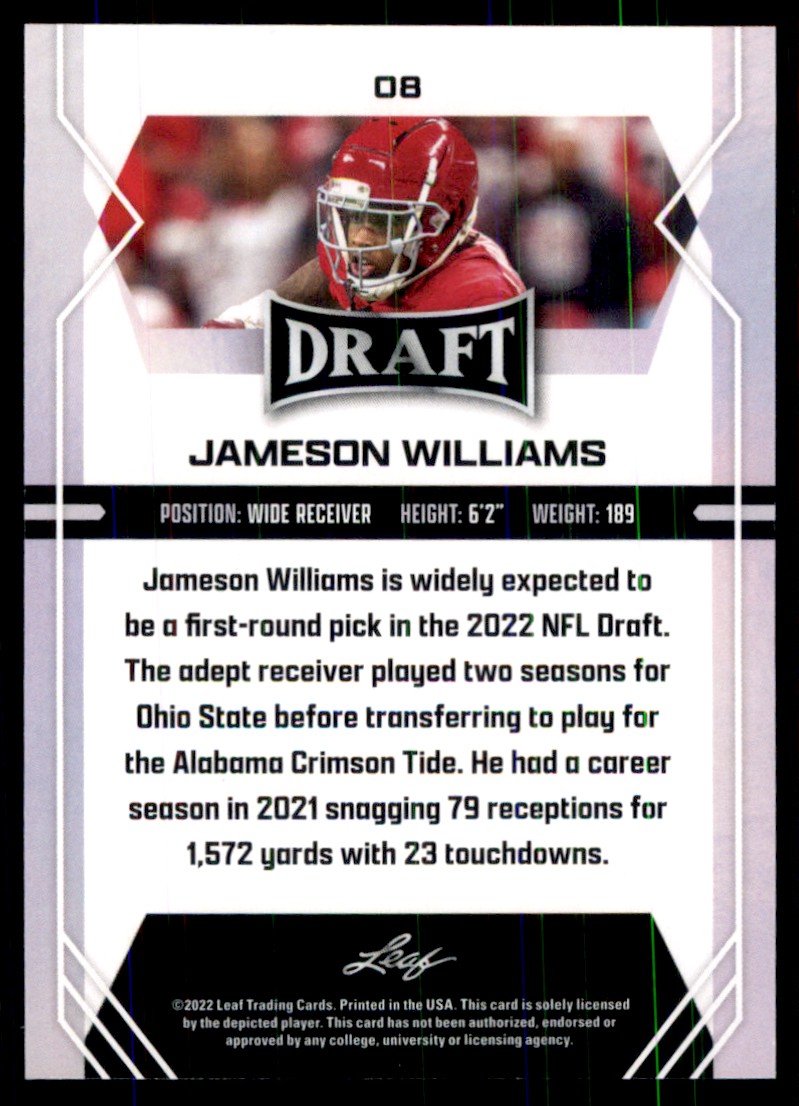 2022 Leaf Draft Jameson Williams #8 card back image