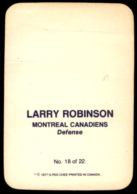 1977-78 Topps Glossy Inserts (Rounded Corners) Larry Robinson #18 card back image