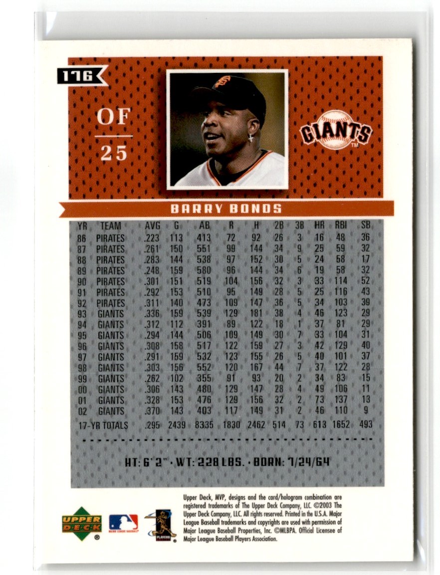 2003 Upper Deck MVP Barry Bonds San Francisco Giants #176 | eBay