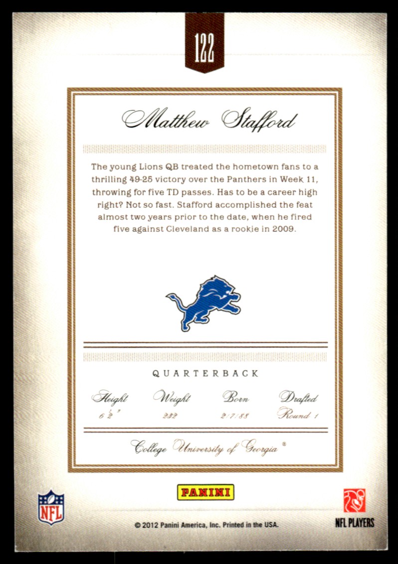 2011 Panini Prime Signatures Matthew Stafford #122 on Kronozio