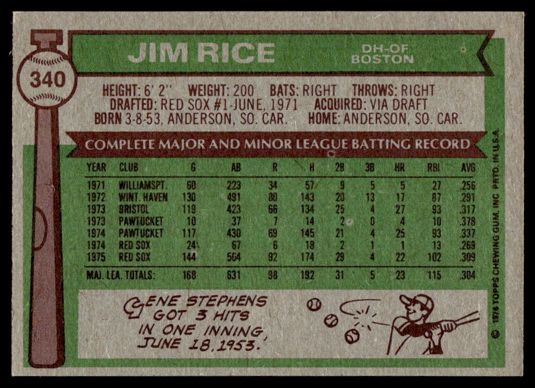 1976 Topps A35 Jim Rice #340 on Kronozio