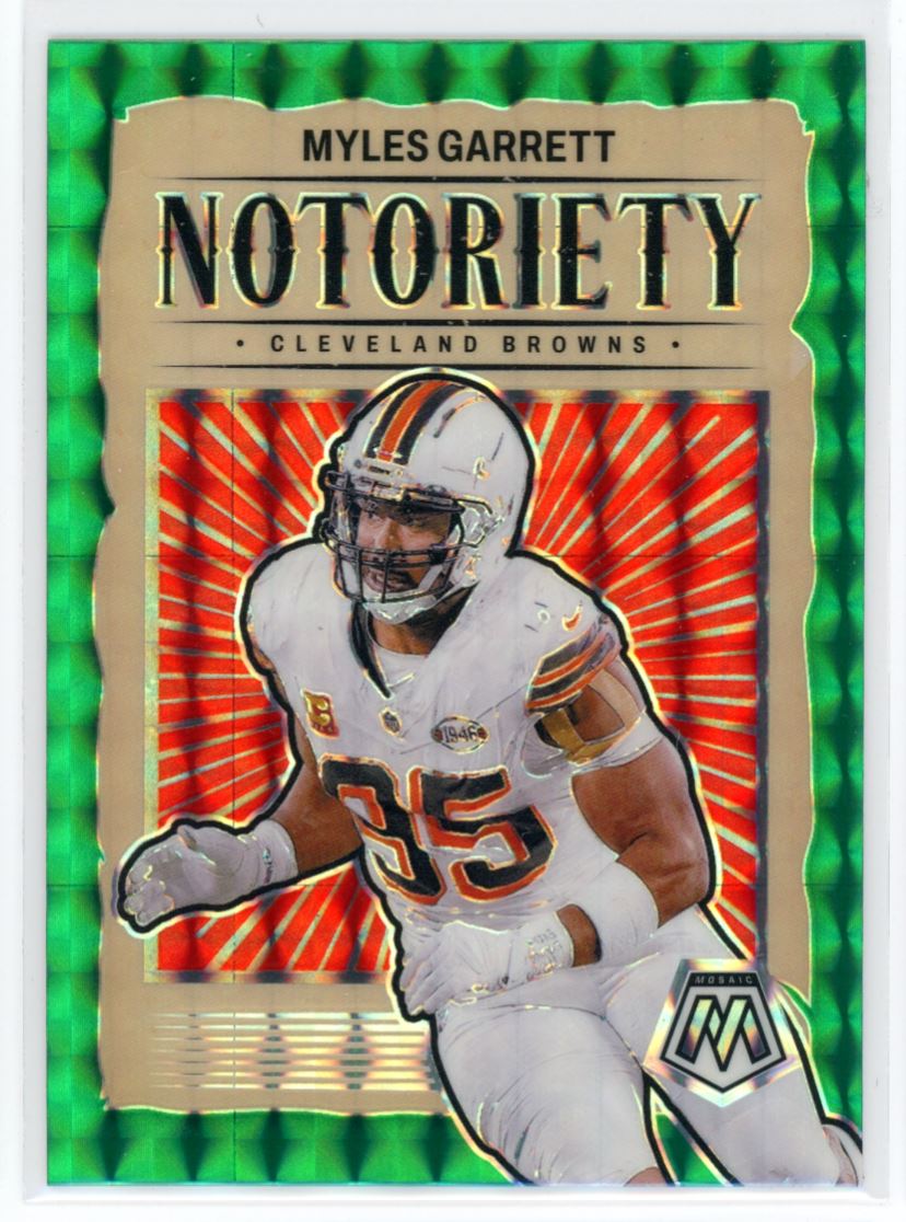 2024 Panini Mosaic Notoriety Green Prizm Myles Garrett Browns #16