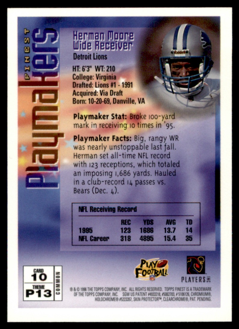 1996 Finest Herman Moore #10 card back image