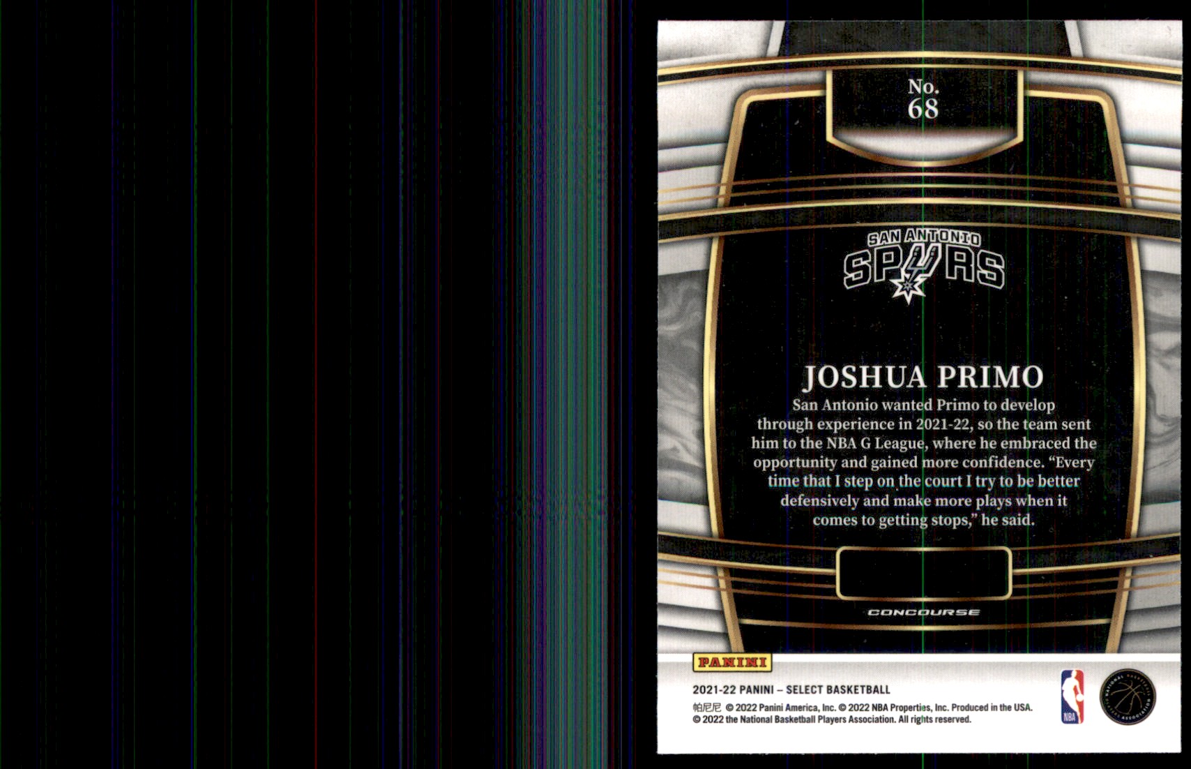 2021-22 Select Blue Joshua Primo #68 card back image