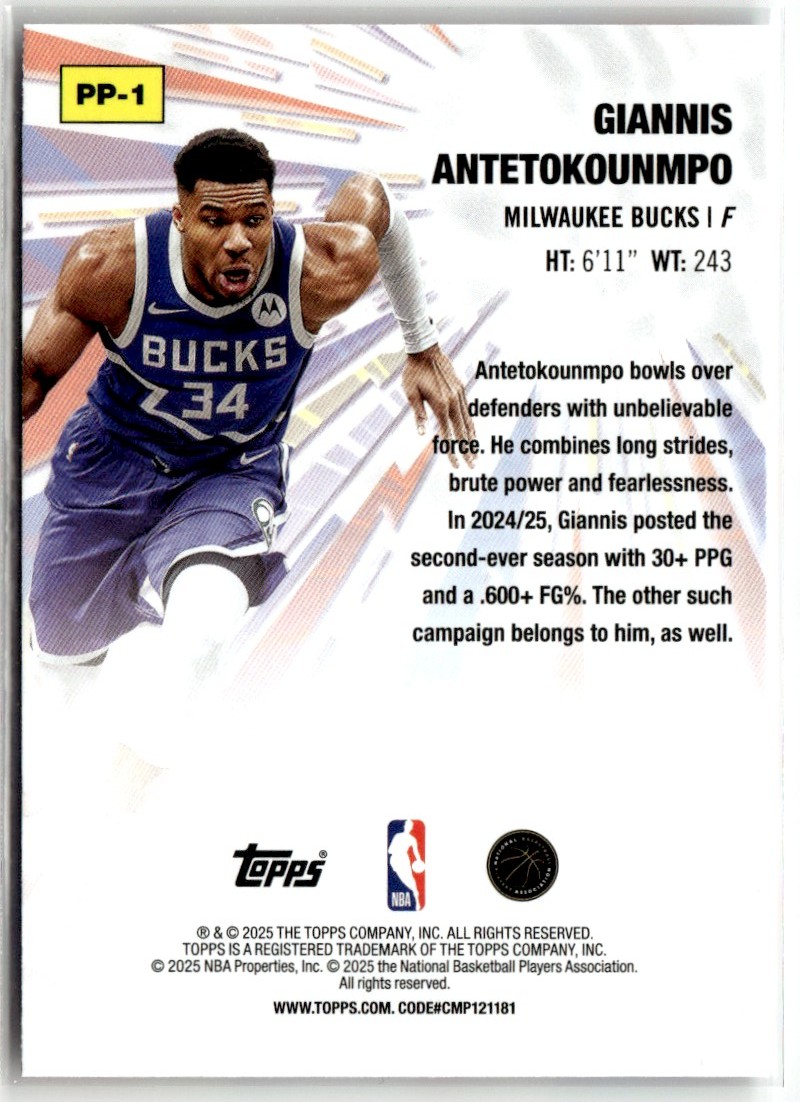 2025-26 TOPPS POWER PLAYERS GIANNIS ANTETOKOUNMPO MILWAUKEE BUCKS