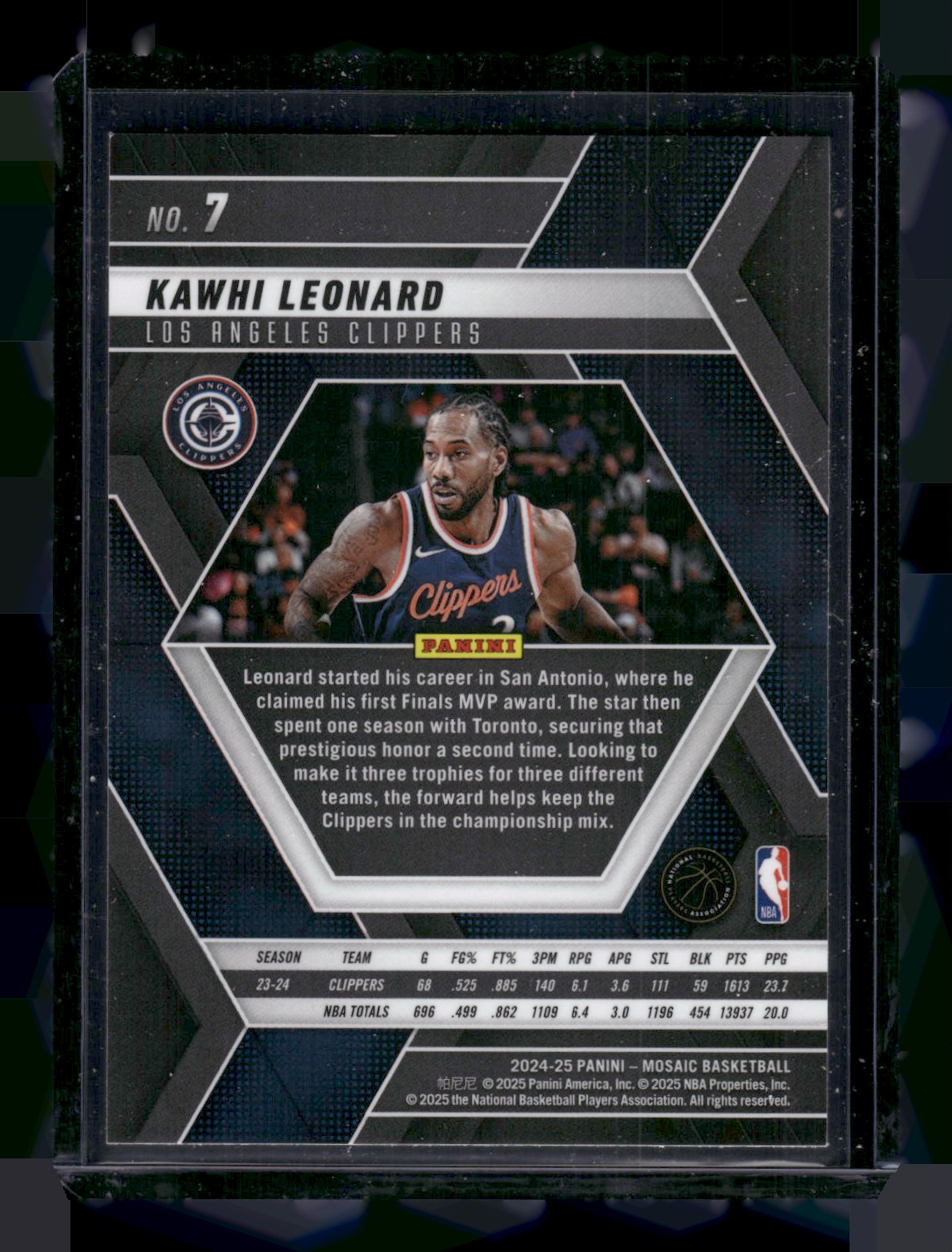 2024-25 Panini Mosaic Kawhi Leonard #7 card back image