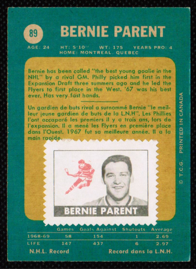 1969-70 O-Pee-Chee Bernie Parent #89 card back image