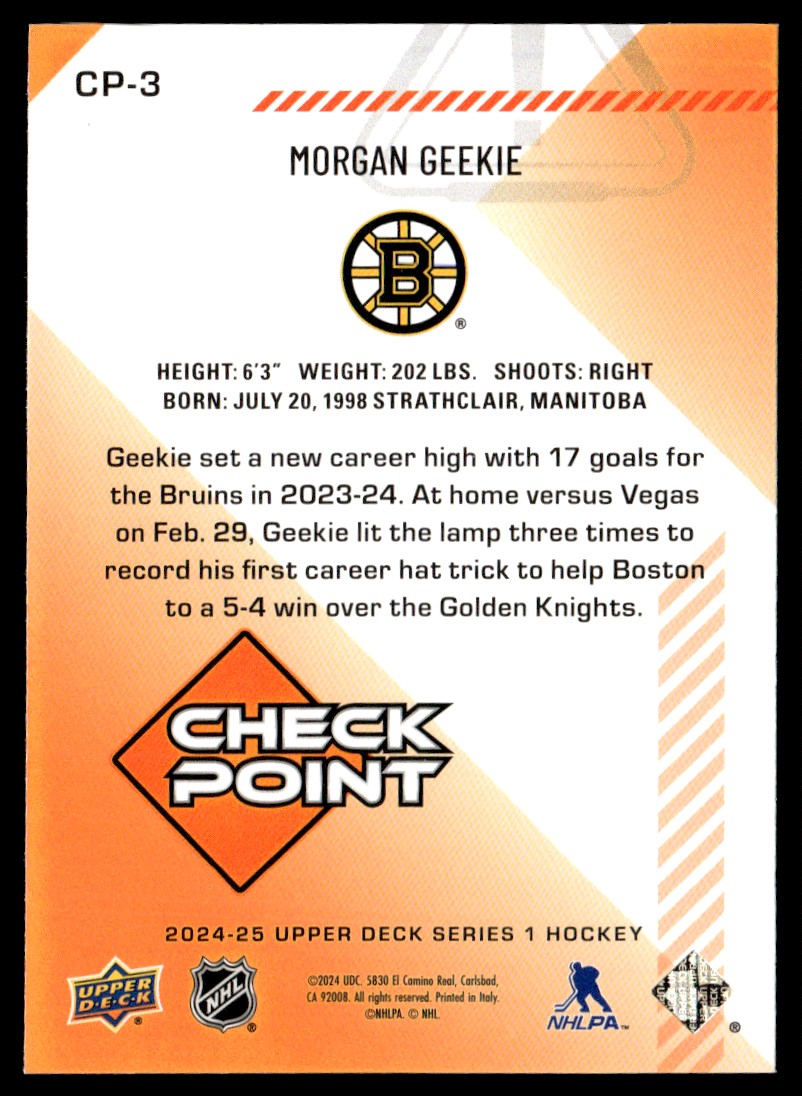 2024-25 Upper Deck Checkpoint Morgan Geekie #CP-3 card back image