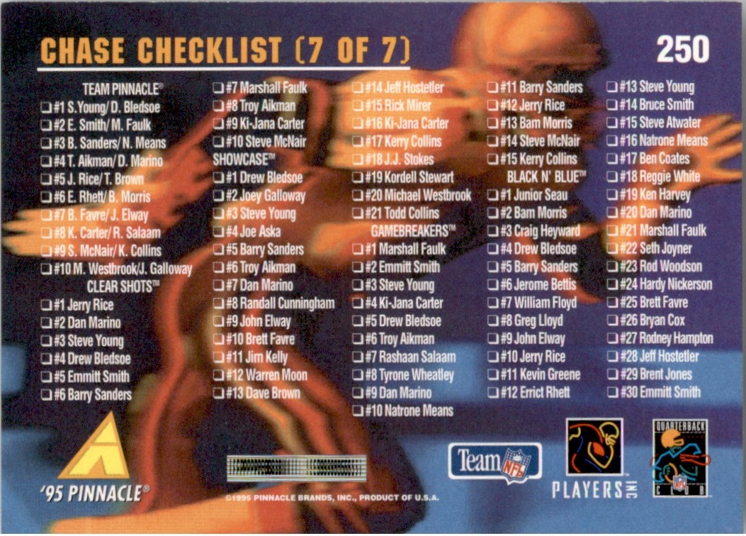 1995 Pinnacle Junior Seau/Jerry Rice #250 card back image