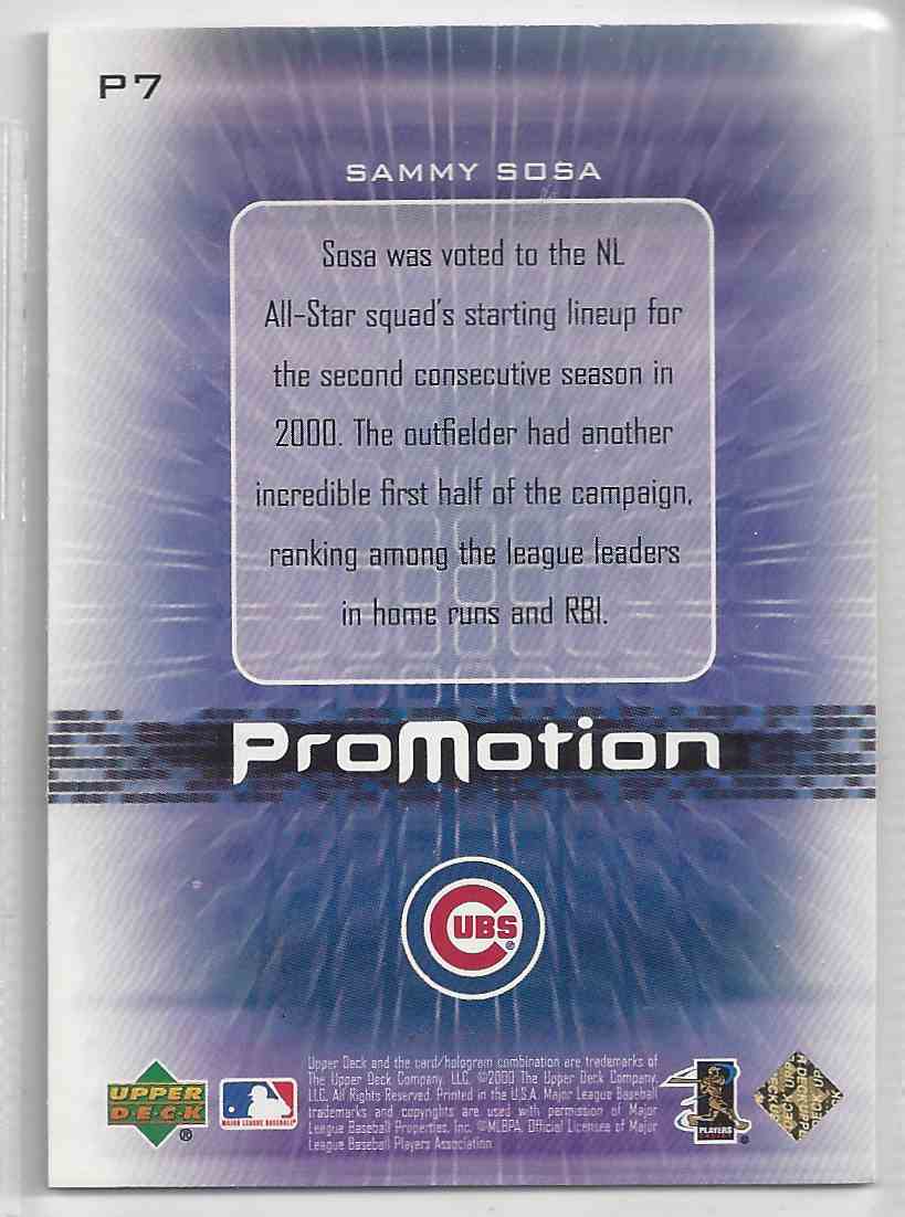 2000 Upper Deck Promotion Sammy Sosa #P2 card back image