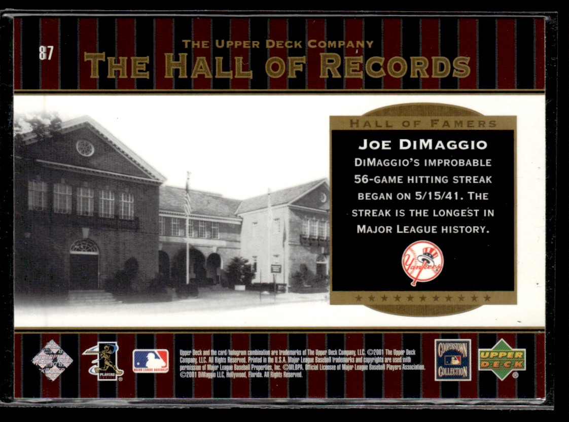 2001 Upper Deck Hall of Famers Joe DiMaggio #87 card back image