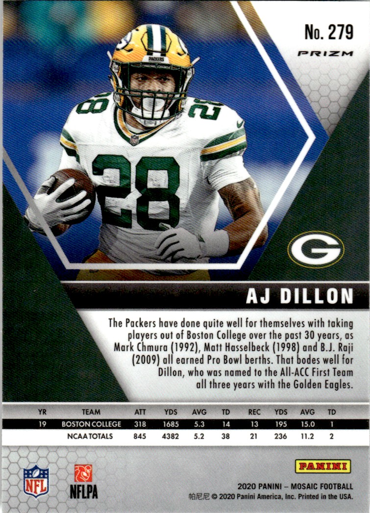 AJ Dillon Green Bay Packers 2020 Panini Prizm Football Rookie Card