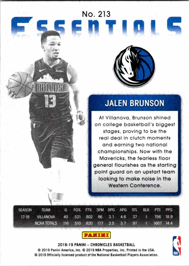 2018 19 Rookie Jalen Brunson Rookie Dallas Mavericks 213 EBay