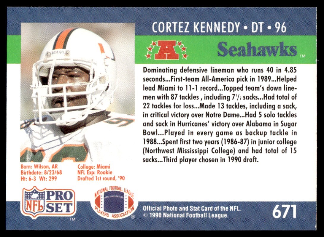 1990 Pro Set Cortez Kennedy #671 on Kronozio