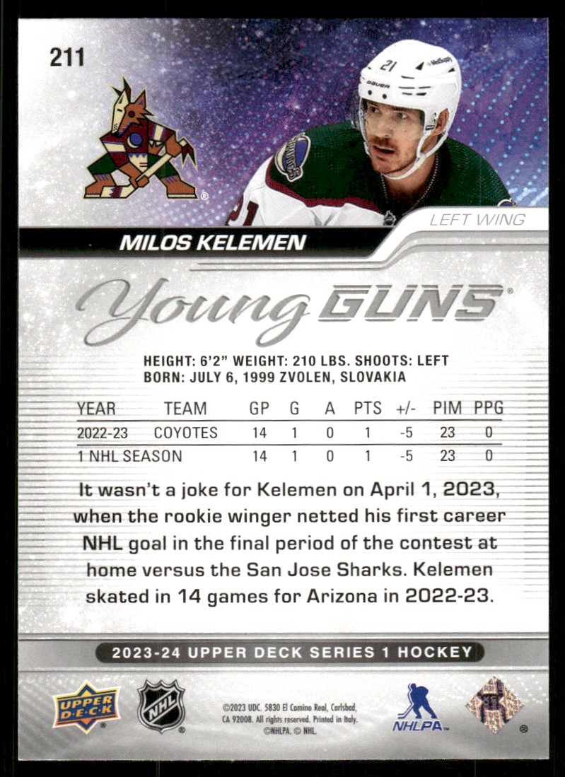 2023-24 Upper Deck YG Milos Kelemen #211 card back image