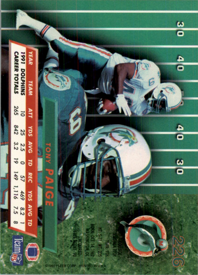 ジェイソンページ 1992 Ultra NFL Tony Paige #226 | eBay