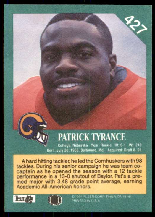1991 Fleer Patrick Tyrance #427 card back image