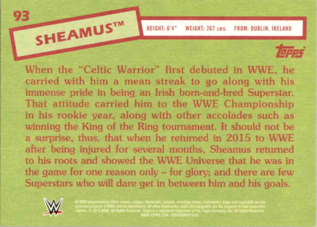 2015 Topps Heritage Wwe Wrestling Card Sheamus #93 card back image