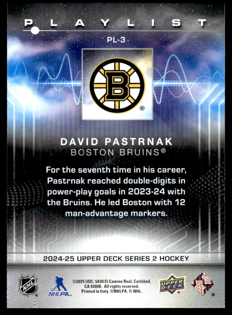2024-25 Upper Deck Playlist David Pastrnak #PL-3 card back image