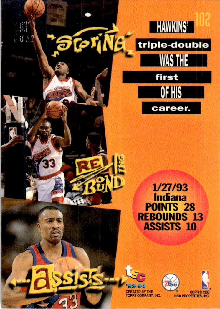 1993-94 Stadium Club Basketball Card Hersey Hawkins Philadelphia